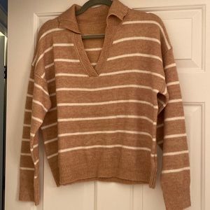 Striped Tan and White Women's Sweater